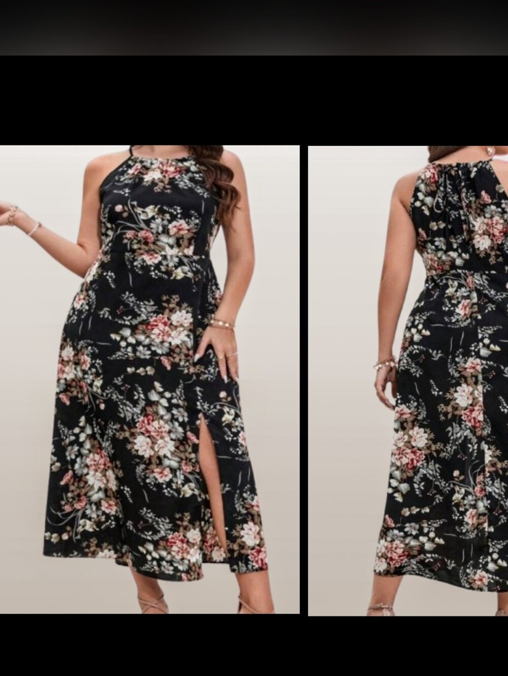 Plus Size Floral Halter Dress W/Front Slit Nwt